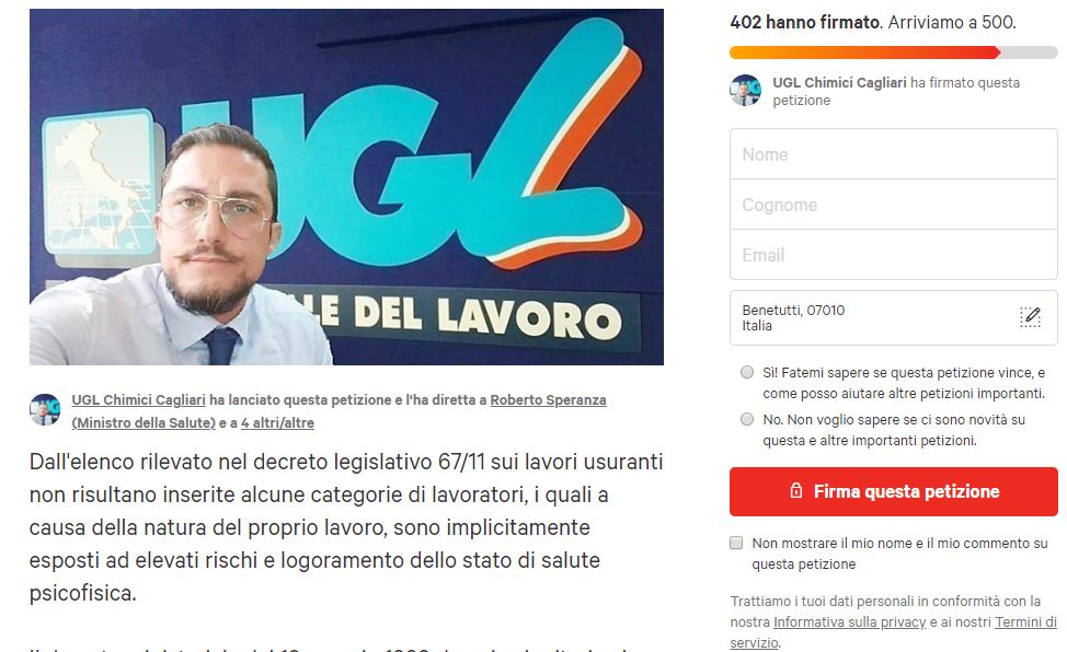 UGL Chimici Cagliari ha firmato questa petizione